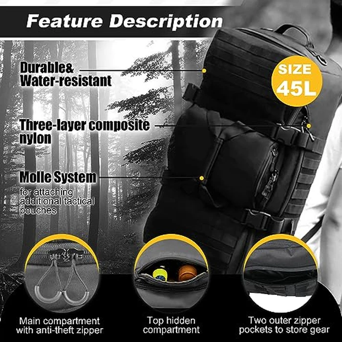 3 In 1 Tactical 30L Military Backpack Travel Duffle Bag for Weekender Gym Workout Deployment by HYKING - Image 4