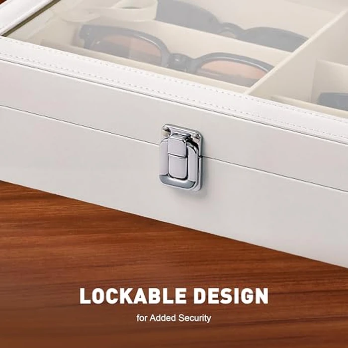 CO-Z Sunglasses Organizer with 8 Slots, Leather Eyeglasses Storage Box for Multiple Glasses, Lockable Display Case for Women Men, Glasses Holder for Watches Jewelry Collection, White by CO-Z - Image 4