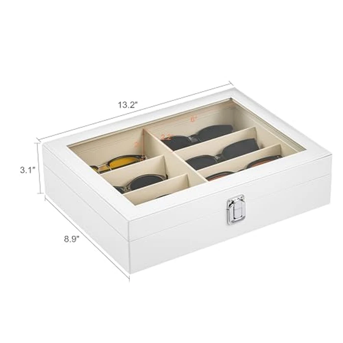 CO-Z Sunglasses Organizer with 8 Slots, Leather Eyeglasses Storage Box for Multiple Glasses, Lockable Display Case for Women Men, Glasses Holder for Watches Jewelry Collection, White by CO-Z - Image 8