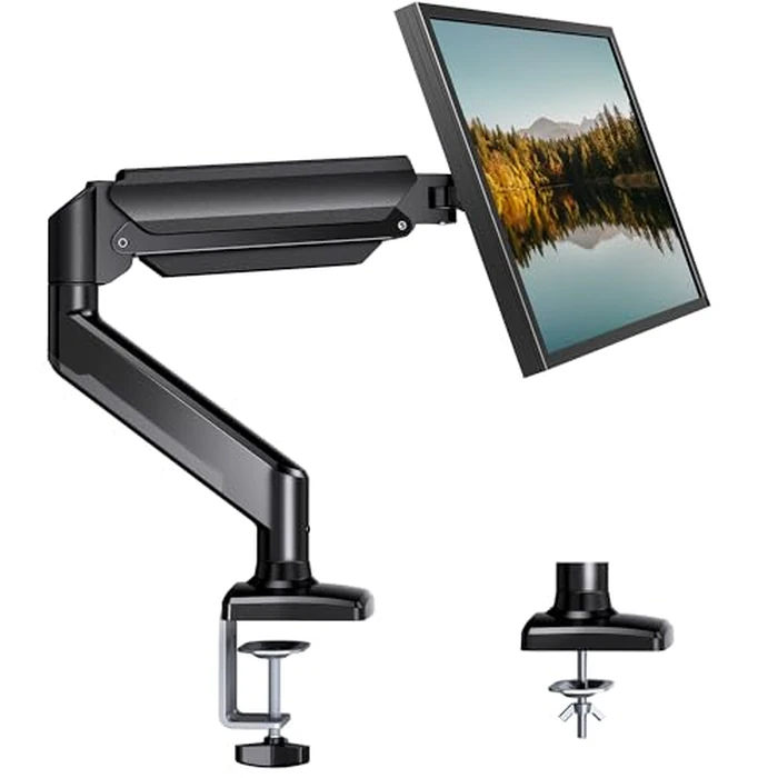 HUANUO Single Monitor Arm 13-34 Inch, Adjustable Gas Spring Arm, Monitor Desk Mount for 4.4-22lbs, VESA 75/100mm with C-Clamp/Grommet Base, Ergonomic Stand for Work/Gaming by HUANUO - Used - Very Good condition - US$22.31