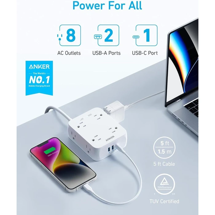 Anker 341 USB Power Strip 5ft | A9183 - White by Anker - Image 2