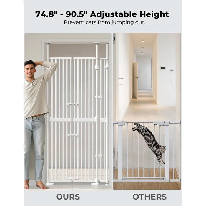 Extra Tall Cat Gate for Doorway: Sprouterie 74.8"-90.5" Tall Cat Gates for Pet 30.3"-38.2" Wide Pressure Mount No Wall Drilling for Indoor Stairs Doorway Room Door Dog Safety Barrier No Toddler by Sprouterie - Image 3