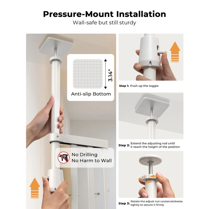 Extra Tall Cat Gate for Doorway: Sprouterie 74.8"-90.5" Tall Cat Gates for Pet 30.3"-38.2" Wide Pressure Mount No Wall Drilling for Indoor Stairs Doorway Room Door Dog Safety Barrier No Toddler by Sprouterie - Image 5