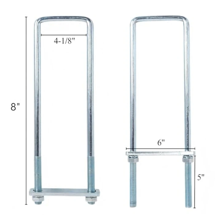 BGTLGIO 4Pack 4" X 8" Square Bend U-Bolt Kit, Heavy Duty Steel 5/8 Inch Diameter, 4 Complete Sets with 1-1/8" x 6" Tie Bars for Truck Chassis. by BGTLGIO - Image 2