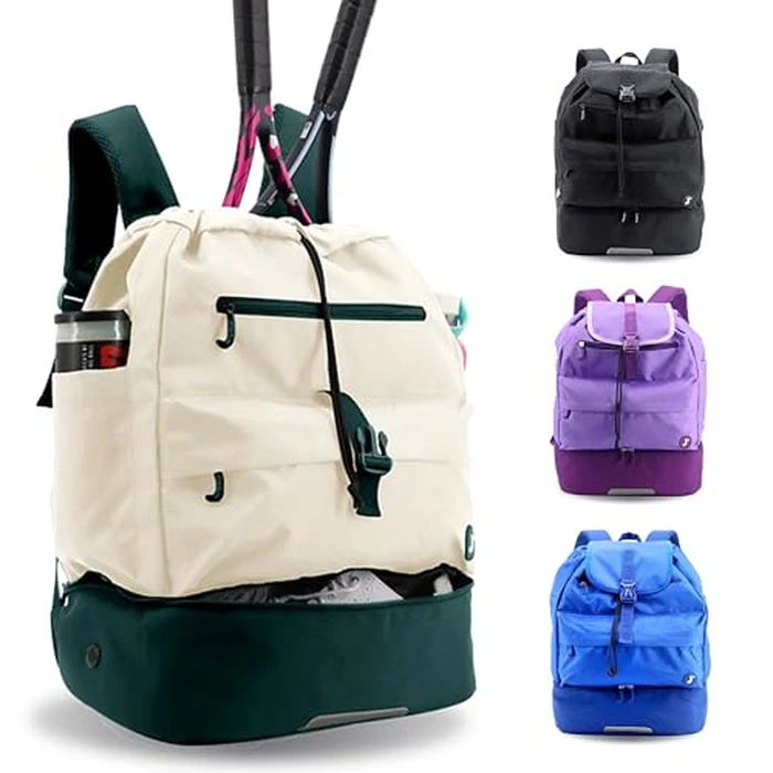 J World Ace Large Tennis Backpack for Women Men. Holds 2 Rackets. Badminton Squash Pickleball Bag. Kids Sports Gym Bag with Shoe Compartment, White Green by J World New York - Used - Like New condition