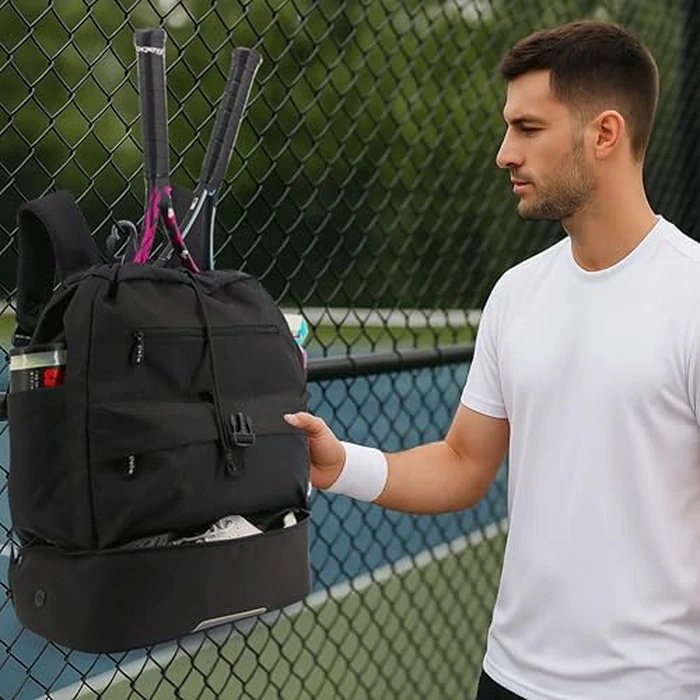 J World Ace Large Tennis Backpack for Women Men. Holds 2 Rackets. Badminton Squash Pickleball Bag. Kids Sports Gym Bag with Shoe Compartment, White Green by J World New York - Image 5
