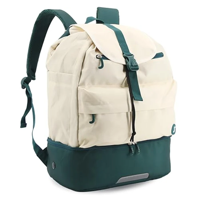 J World Ace Large Tennis Backpack for Women Men. Holds 2 Rackets. Badminton Squash Pickleball Bag. Kids Sports Gym Bag with Shoe Compartment, White Green by J World New York - Image 6