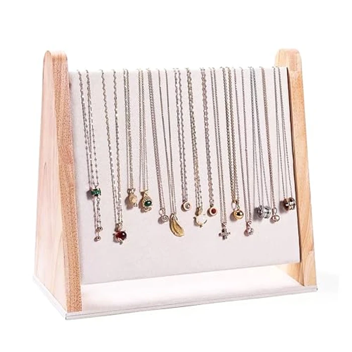 TANG SONG Single-layer Wood Flannelette Soft Mat Multiple Necklace Display Stand Necklace Chains Organizer Holder for Home (Beige) by TANG SONG - Image 1