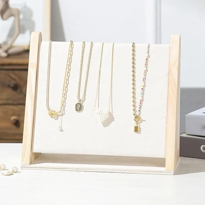 TANG SONG Single-layer Wood Flannelette Soft Mat Multiple Necklace Display Stand Necklace Chains Organizer Holder for Home (Beige) by TANG SONG - Image 4