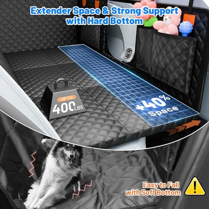 Dog Car Seat Cover for Back Seat with Hard Bottom,Waterproof Back Seat Extender for Dogs,Dog Hammock Dogs Bed for Cars, SUVs,Pet Seat Cover for Back Seat Holds 400lbs with Mesh Window & Pocket by HikeSeptPals - Image 2