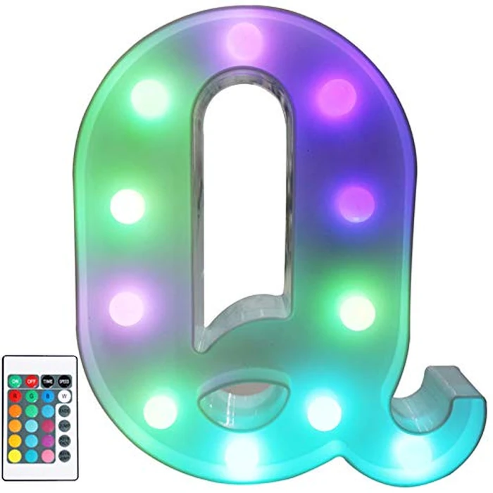 Pooqla Colorful LED Marquee Letter Lights with Remote - Light Up Marquee Signs - Party Bar Letters with Lights Decorations for The Home - Multicolor Q by Pooqla - Used - Very Good condition