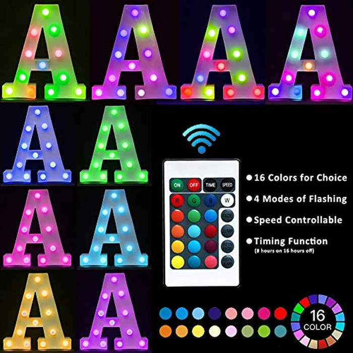 Pooqla Colorful LED Marquee Letter Lights with Remote - Light Up Marquee Signs - Party Bar Letters with Lights Decorations for The Home - Multicolor Q by Pooqla - Image 3