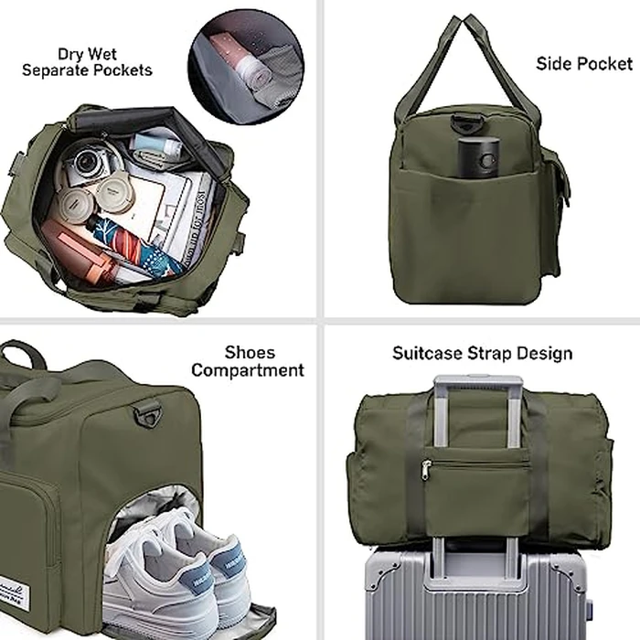 Suruid Sports Gym Bag with Shoes Compartment Travel Duffel Bag with Dry Wet Separated Pocket for Men and Women, Overnight Bag Weekender Bag Training Handbag Yoga Bag, Olive Green by Suruid - Image 3
