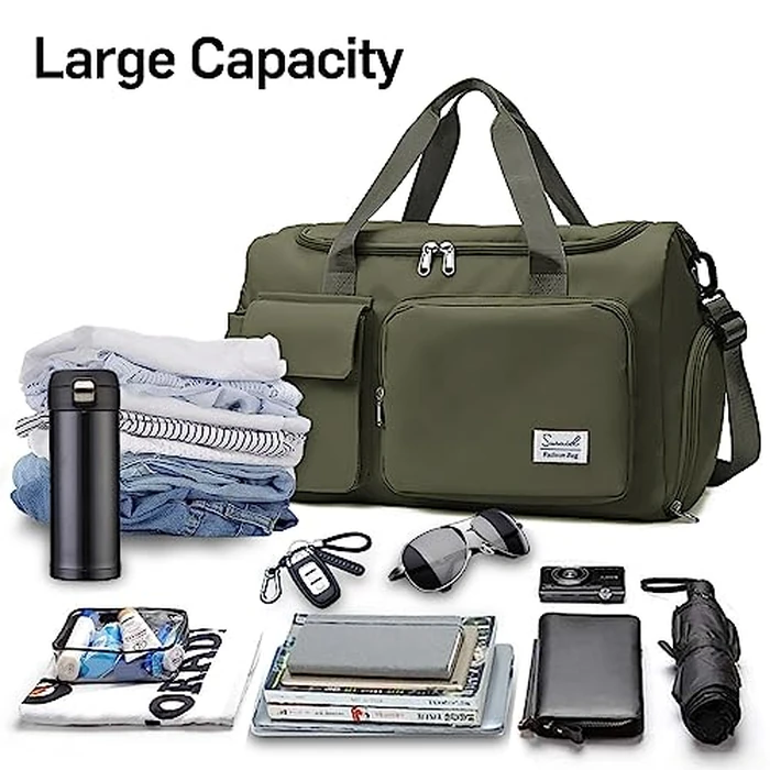 Suruid Sports Gym Bag with Shoes Compartment Travel Duffel Bag with Dry Wet Separated Pocket for Men and Women, Overnight Bag Weekender Bag Training Handbag Yoga Bag, Olive Green by Suruid - Image 4