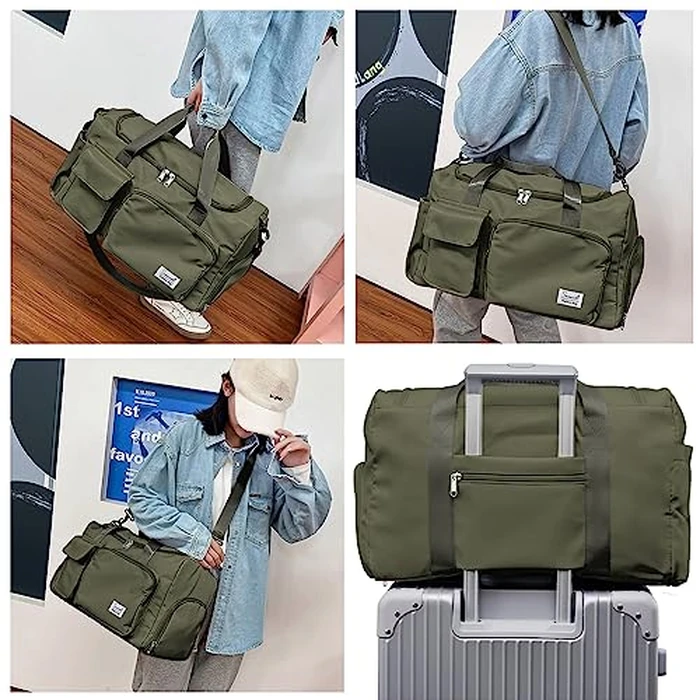 Suruid Sports Gym Bag with Shoes Compartment Travel Duffel Bag with Dry Wet Separated Pocket for Men and Women, Overnight Bag Weekender Bag Training Handbag Yoga Bag, Olive Green by Suruid - Image 6