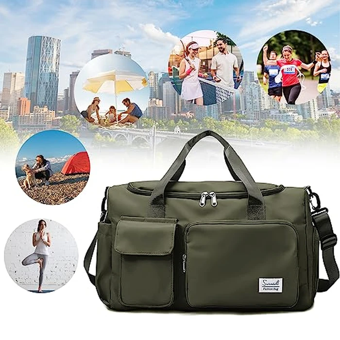 Suruid Sports Gym Bag with Shoes Compartment Travel Duffel Bag with Dry Wet Separated Pocket for Men and Women, Overnight Bag Weekender Bag Training Handbag Yoga Bag, Olive Green by Suruid - Image 7