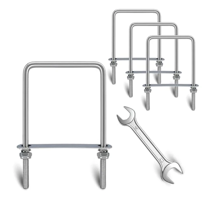 4 Sets Square U Bolts 4 inch Wide, Sunxer Tool Stainless Steel U Clamp with Nyloc Nuts Washers and Plates for Pipe Beam Trailer(M10 x 100mm x 180mm) by Sunxer Tool - Image 1