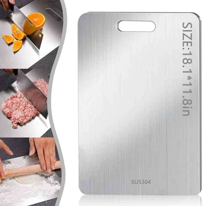Stainless Steel Cutting Board - 304 Cutting Boards for kitchen, Food Grade 2 Sided Cutting Board, Meat Fruit & Vegetable Chopping Boards Necessities for Home Outdoor Camping Meal Prep (18.1 X 11.8 in) by Jnfmiler - Used - Very Good condition