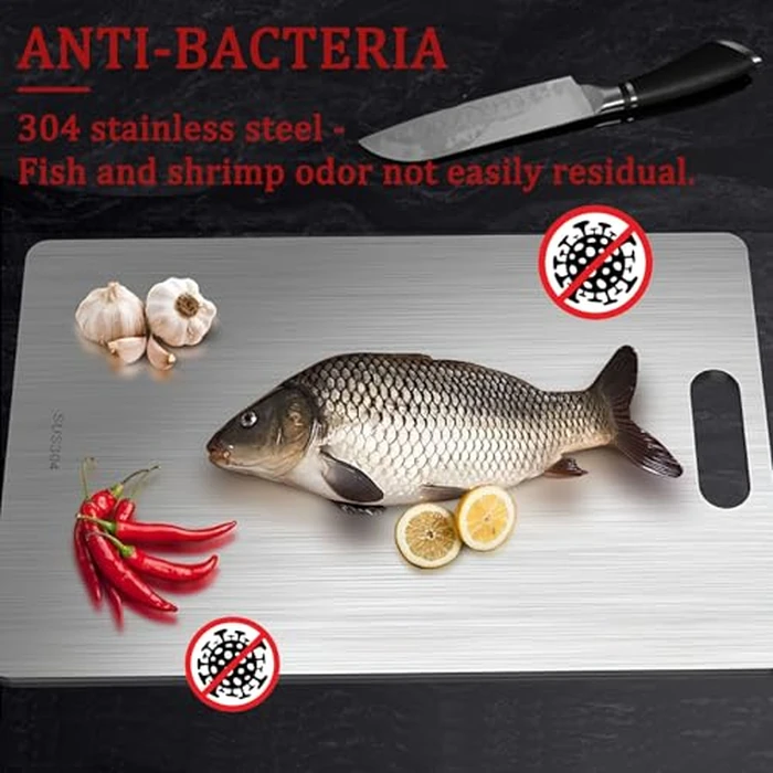Stainless Steel Cutting Board - 304 Cutting Boards for kitchen, Food Grade 2 Sided Cutting Board, Meat Fruit & Vegetable Chopping Boards Necessities for Home Outdoor Camping Meal Prep (18.1 X 11.8 in) by Jnfmiler - Image 3