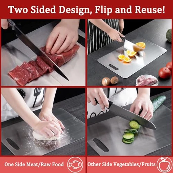 Stainless Steel Cutting Board - 304 Cutting Boards for kitchen, Food Grade 2 Sided Cutting Board, Meat Fruit & Vegetable Chopping Boards Necessities for Home Outdoor Camping Meal Prep (18.1 X 11.8 in) by Jnfmiler - Image 6