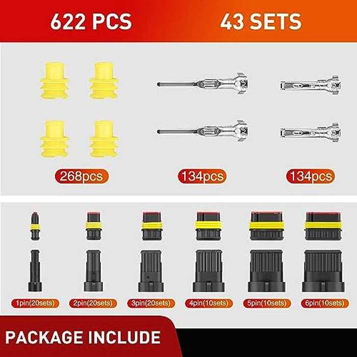 Nilight 622PCS 1 2 3 4 5 6 Pin Electrical Connector Plug Male Female Terminal Wire Connectors Waterproof Quick Connect Set for Car Truck Motorcycle Marine Boat 43 Sets by Nilight - Image 7