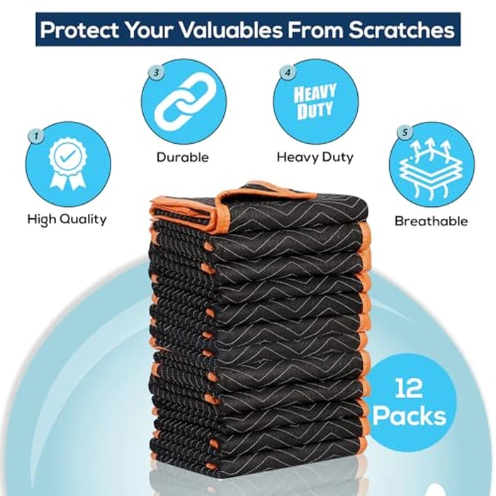 SIMPLI-MAGIC 79523 Heavy Duty Padded Moving Blankets, Black/Orange, 72” x 80”, 12 Pack by SIMPLI-MAGIC - Image 4