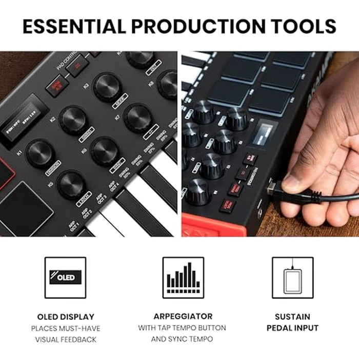 Akai Professional MPK Mini MK3-25 Key USB MIDI Keyboard Controller with 8 Backlit Drum Pads, 8 Knobs, Music Production Software and Native Instruments Sound Package (NKS Integration) by Akai Professional - Image 4