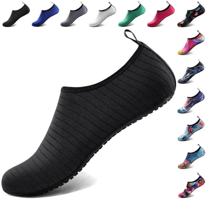 Water Shoes for Women Men Quick-Dry Aqua Socks Swim Beach Barefoot Yoga Exercise Wear Sport Accessories Pool Camping Must Haves Adult Youth Size, Black-w001, 11.5-12.5 Women/10.5-11.5 Men by ATHMILE - Image 1