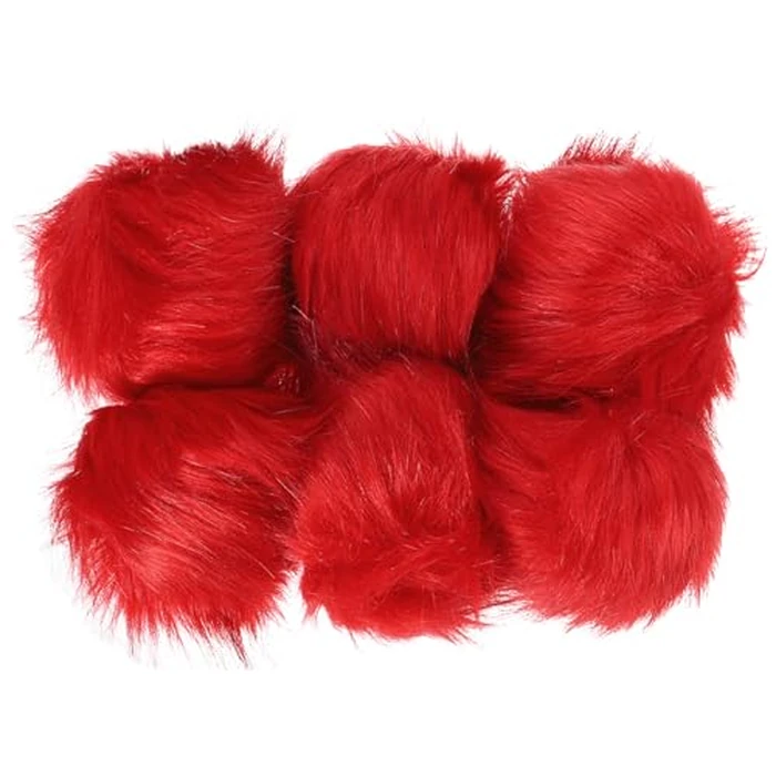 PATIKIL Faux Fur Pom Poms for Hats, 6 Pcs Fluffy Soft Fur Poms Balls with Elastic Loop for Keychain Knitting Hats DIY Scarves Gloves Bag Christmas, Red by PATIKIL - Image 1