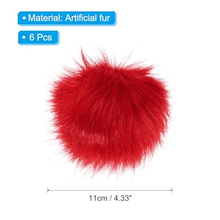 PATIKIL Faux Fur Pom Poms for Hats, 6 Pcs Fluffy Soft Fur Poms Balls with Elastic Loop for Keychain Knitting Hats DIY Scarves Gloves Bag Christmas, Red by PATIKIL - Image 2