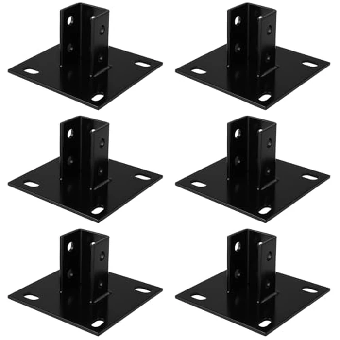 yeesport 6 PCS Strut Post Bases, 4 Slotted Holes U Post Base for 1-5/8 in Square Single Channel, 5.7 x 5.7 in Large Panel Anti-Tilt Ground Bracket, Heavy Duty Galvanized Carbon Steel Floor Post Base by yeesport - Used - Very Good condition