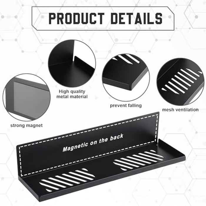 Therwen 4 Pack Magnetic Pegboard Shelves Wall Organizer Metal Pegboard Shelf Steel Tray Accessories Organizing Tools for Craft Home Kitchen(16 x 4.7 x 3.5 Inches,Black) by Therwen - Image 4