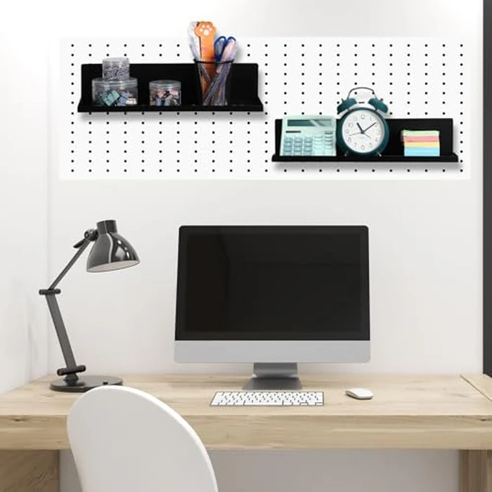 Therwen 4 Pack Magnetic Pegboard Shelves Wall Organizer Metal Pegboard Shelf Steel Tray Accessories Organizing Tools for Craft Home Kitchen(16 x 4.7 x 3.5 Inches,Black) by Therwen - Image 5