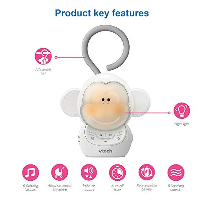 VTech BC8211 - Myla The Monkey - Baby Sleep Soother With White Noise Sound Machine, Soft Ambient Sounds And Melodies, Soft-Glow Night Light, NEW Rechargeable Battery Version. by VTech - Image 2