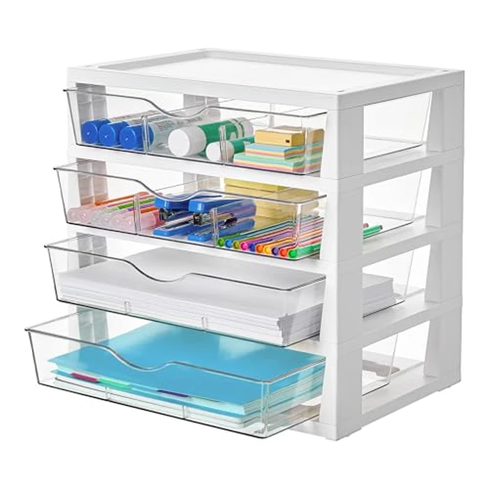 Vtopmart Clear Desk Organizer, 4-Tier Assemble Desktop File Organizer with Drawers, Office Desk Organization for Office Supplies by Vtopmart - Used - Very Good condition
