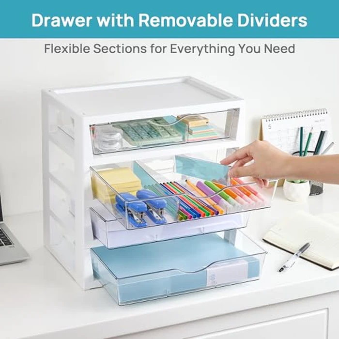 Vtopmart Clear Desk Organizer, 4-Tier Assemble Desktop File Organizer with Drawers, Office Desk Organization for Office Supplies by Vtopmart - Image 3