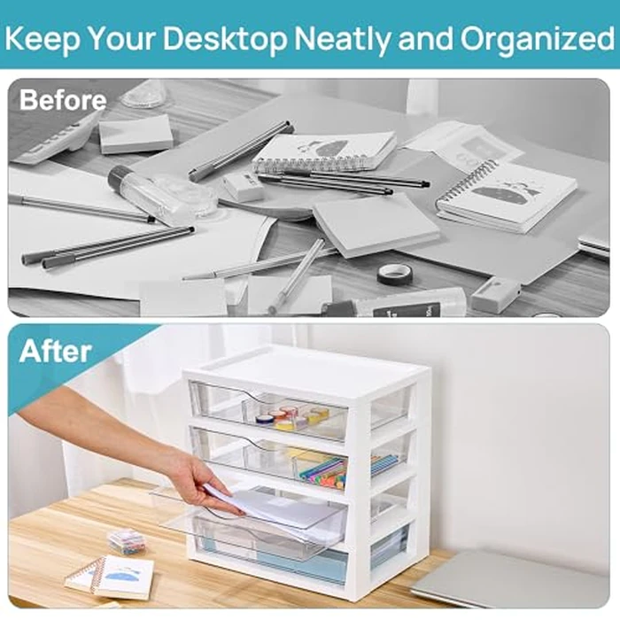 Vtopmart Clear Desk Organizer, 4-Tier Assemble Desktop File Organizer with Drawers, Office Desk Organization for Office Supplies by Vtopmart - Image 4