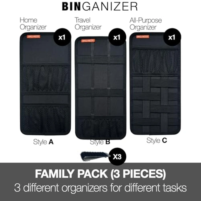 BINGANIZER Travel Drawer Bin Organizers - Pack of 3, Elastic Panels for Cables, Cords, Electronics, Suitcase - Tactical Organizer Board for Junk Drawer and Bin by BINGANIZER - Image 2