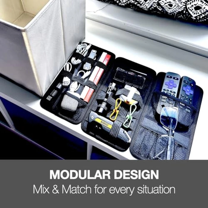 BINGANIZER Travel Drawer Bin Organizers - Pack of 3, Elastic Panels for Cables, Cords, Electronics, Suitcase - Tactical Organizer Board for Junk Drawer and Bin by BINGANIZER - Image 3