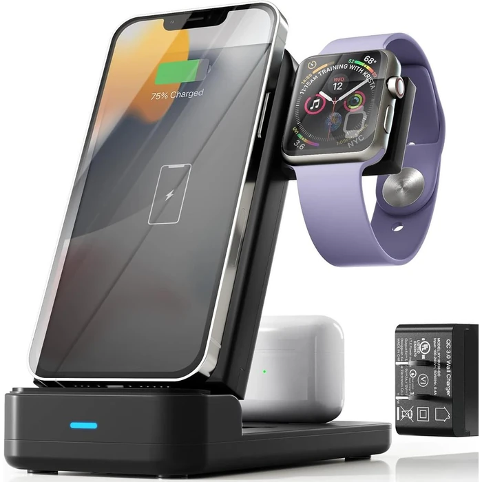 Pexxus Portable 3 in 1 Wireless Charging Station for Multiple Devices - Black by Pexxus - Refurbished - Excellent condition - US$35.25