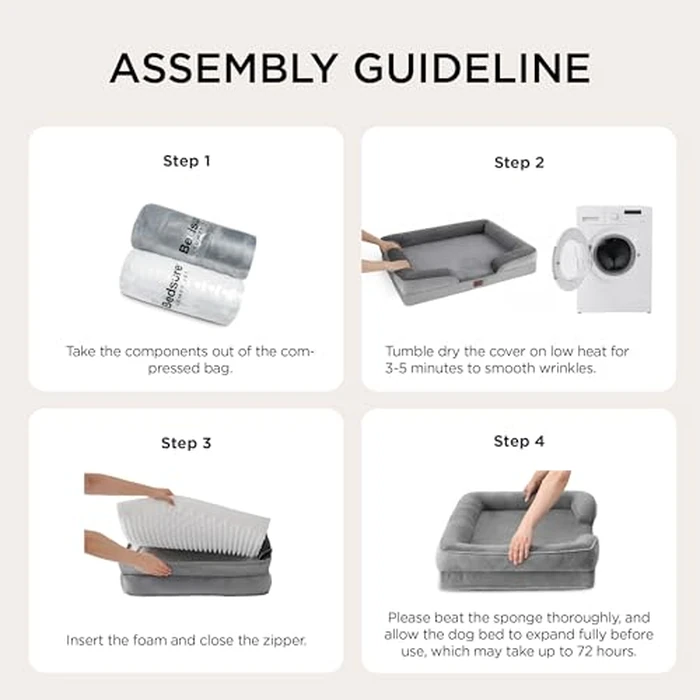 Bedsure Orthopedic Dog Beds Large Sized Dog - Washable Large Dog Cat Bed Waterproof, Comfort Dogs Couch Sofa with Washable Removable Cover, Pet Bed with Nonskid Bottom, Grey, 35" by Bedsure - Image 8