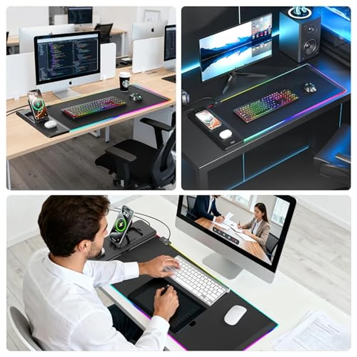 KDD RGB Mouse Pad with Wireless Charging - Desk Mat with Phone Holder and 15W Fast Charger - Gaming Mousepad with Ultra-Smooth Surface, Non-Slip Base - Keyboard Mat for Home Office Gamer Accessories by KDD - Image 8