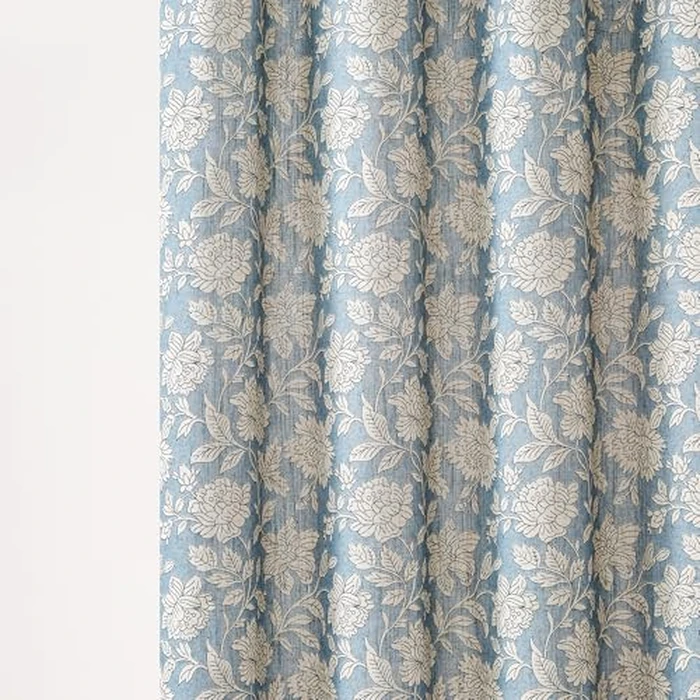 Lush Decor Zara Floral Block Linen Textured Shower Curtain Single 72" W x 72" L Blue - Floral Bath Curtain - Vintage Decor by Lush Decor - Image 4