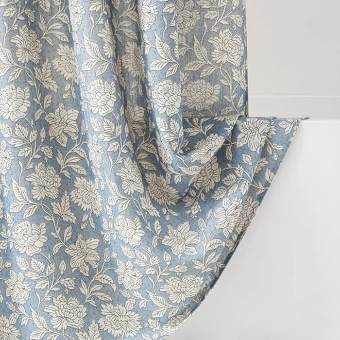 Lush Decor Zara Floral Block Linen Textured Shower Curtain Single 72" W x 72" L Blue - Floral Bath Curtain - Vintage Decor by Lush Decor - Image 5