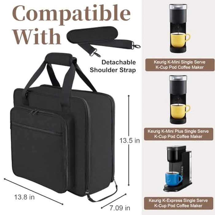 Anitor Portable Carrying Coffee Maker Travel Bag Match for Keurig K-Mini/K-Mini Plus/K-Express, Single Serve Coffee Machine Travel Bag with Padded Shoulder Straps Includes Multiple Storage Bags, Black by Anitor - Image 2