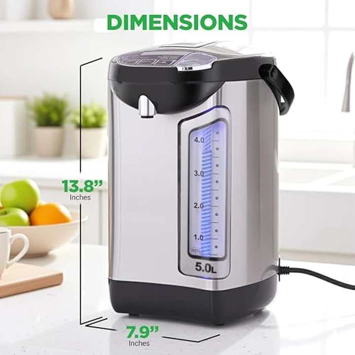 Electric Water Boiler and Warmer - 5L/5.28 Qt Stainless Steel Hot Water Dispenser w/Rotating Base, Keep Warm Temperature Set, Auto Shut Off, Safety Lock, Instant Heating for Coffee & Tea by Nutrichef - Image 7