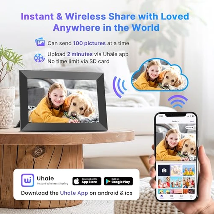 Uhale Digital Picture Frame 32GB Storage 10.1 Inch WiFi Electronic Photo Frames SD Card Slot IPS Touch Screen HD Display Auto Rotate Slideshow Share Videos Photos Instantly Send Wishes Remotely by MaxAngel - Image 2