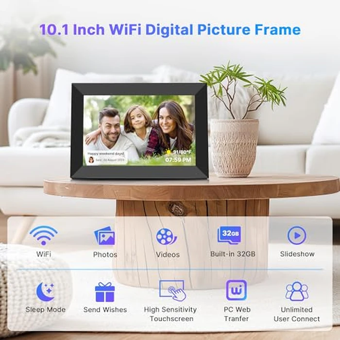 Uhale Digital Picture Frame 32GB Storage 10.1 Inch WiFi Electronic Photo Frames SD Card Slot IPS Touch Screen HD Display Auto Rotate Slideshow Share Videos Photos Instantly Send Wishes Remotely by MaxAngel - Image 8