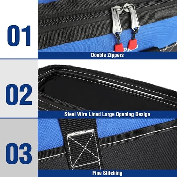 WORKPRO 16-inch Wide Mouth Tool Bag with Water Proof Molded Base by WORKPRO - Image 3