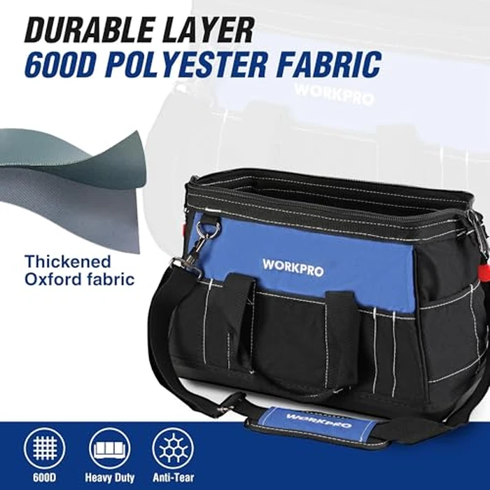WORKPRO 16-inch Wide Mouth Tool Bag with Water Proof Molded Base by WORKPRO - Image 4